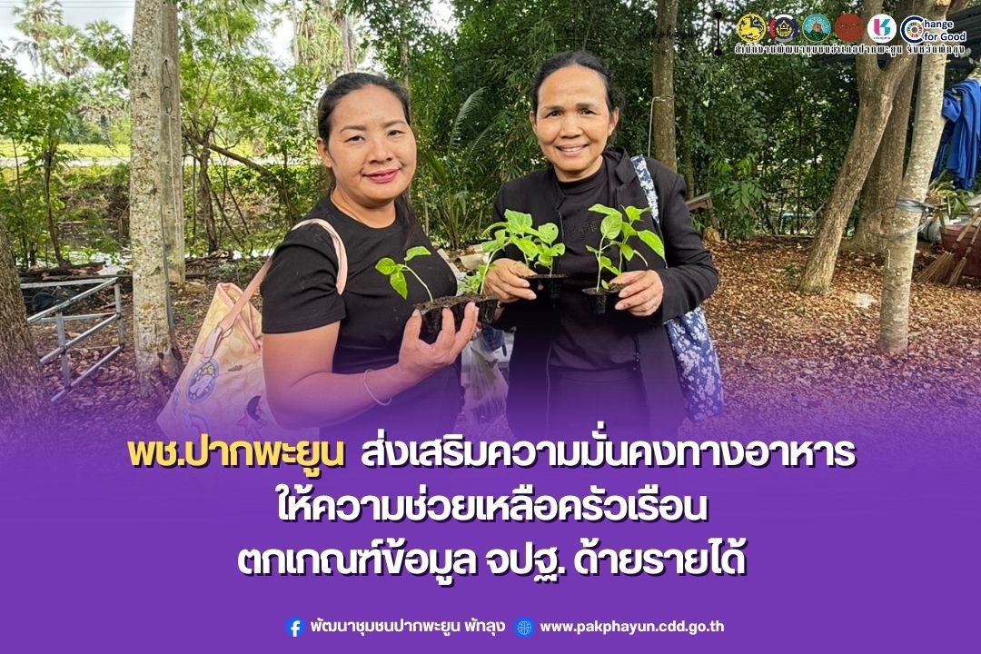 พช.ปากพะยูน ส่งเสริมการสร้างความมั่นคงทางอาหาร ให้ความช่วยเหลือครัวเรือนตกเกณฑ์ข้อมูล จปฐ. ด้ายรายได้